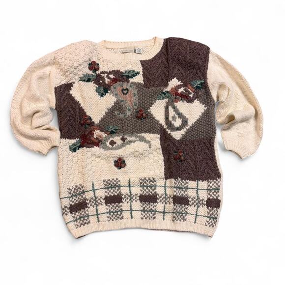 Stunning Cream and brown vintage knit sweater - Picture 1 of 5